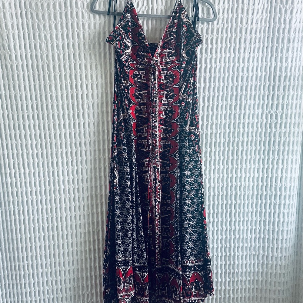 Free People Black and Red Geometric Midi Dress